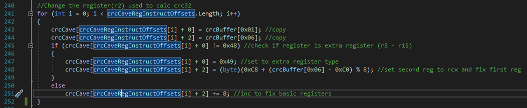 C# update register to unsude snippet