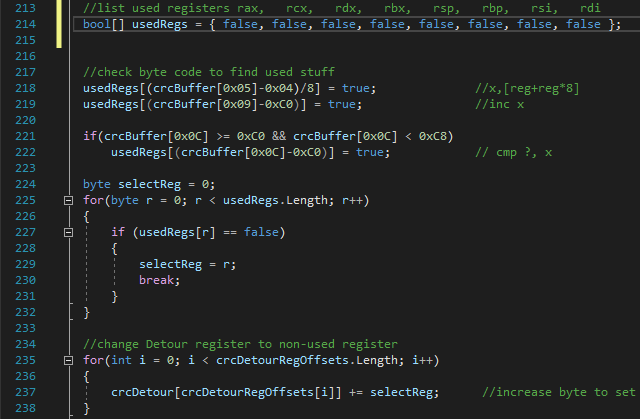 C# check used register snippet