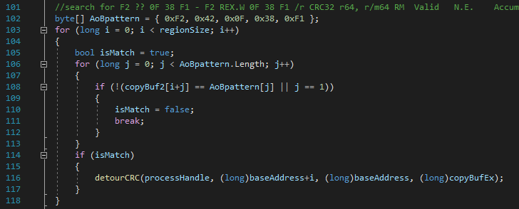 C# byte pattern scan snippet
